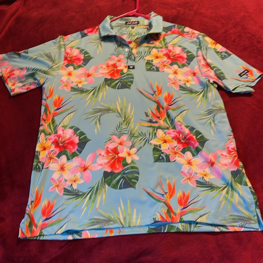 Bad Birdie mens polo shirt so soft dry fit Size XL beach floral pattern - Picture 5 of 7
